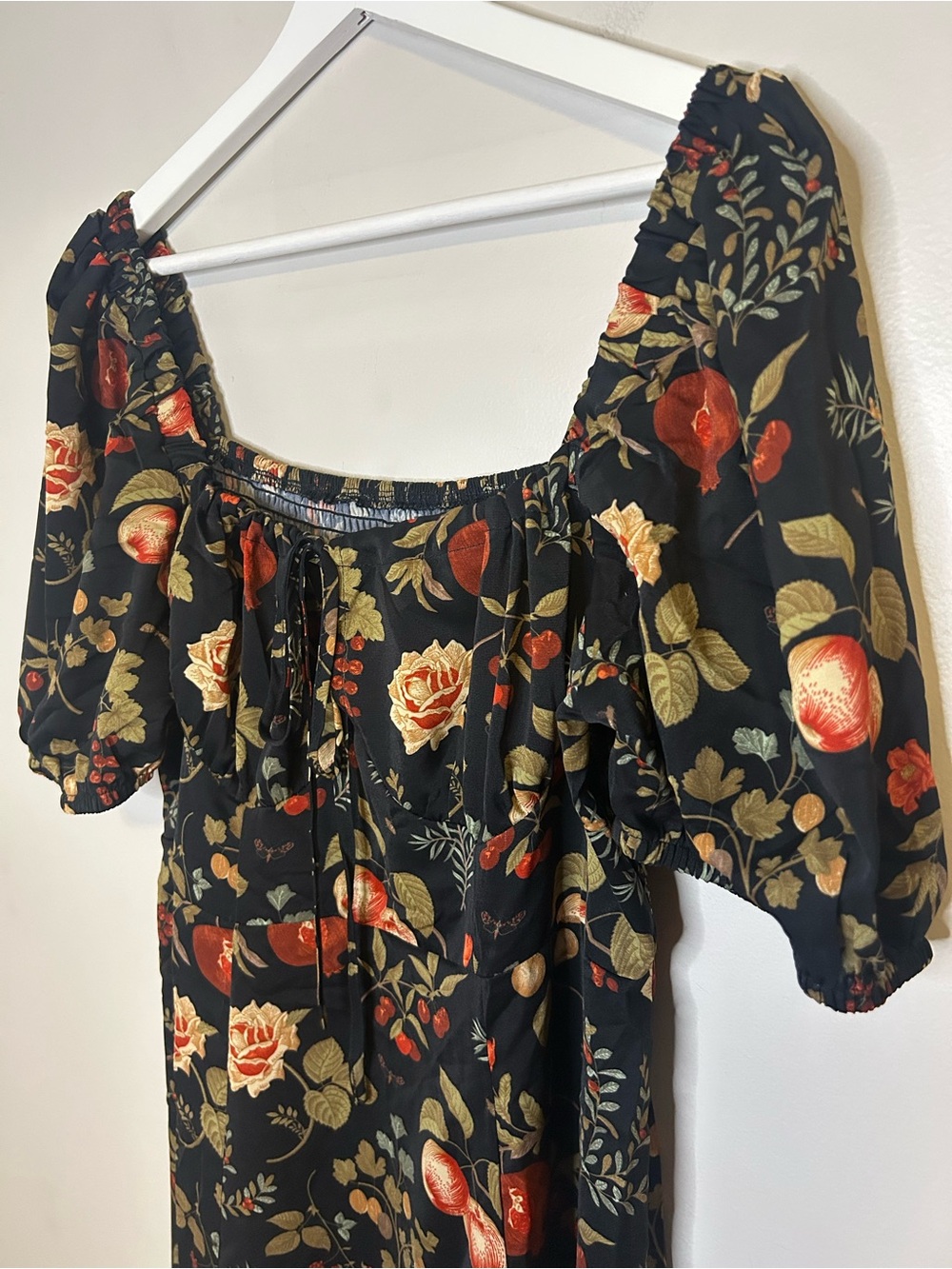 Cider Fruit Square Neck Puff Sleeve Midi Dress Curve & Plus NEW Multicolor - Picture 3 of 13